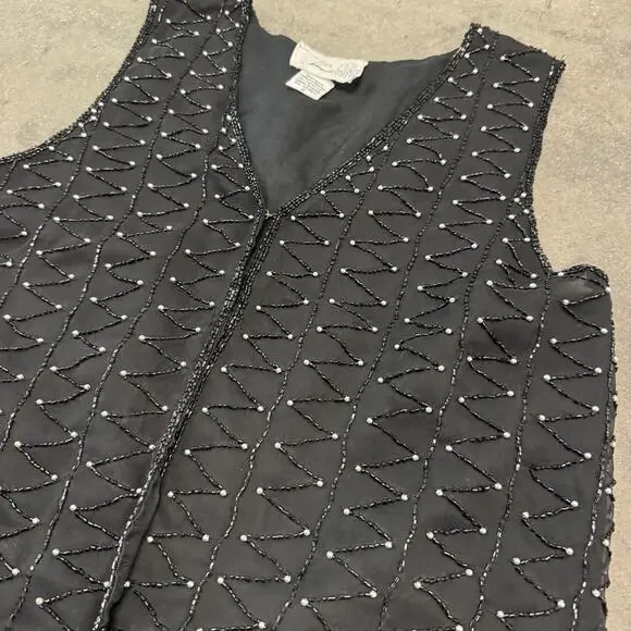 Vintage Y2K 90's Silk Embellished Sequin Beaded Black Vest Women's Small - Picture 2 of 6
